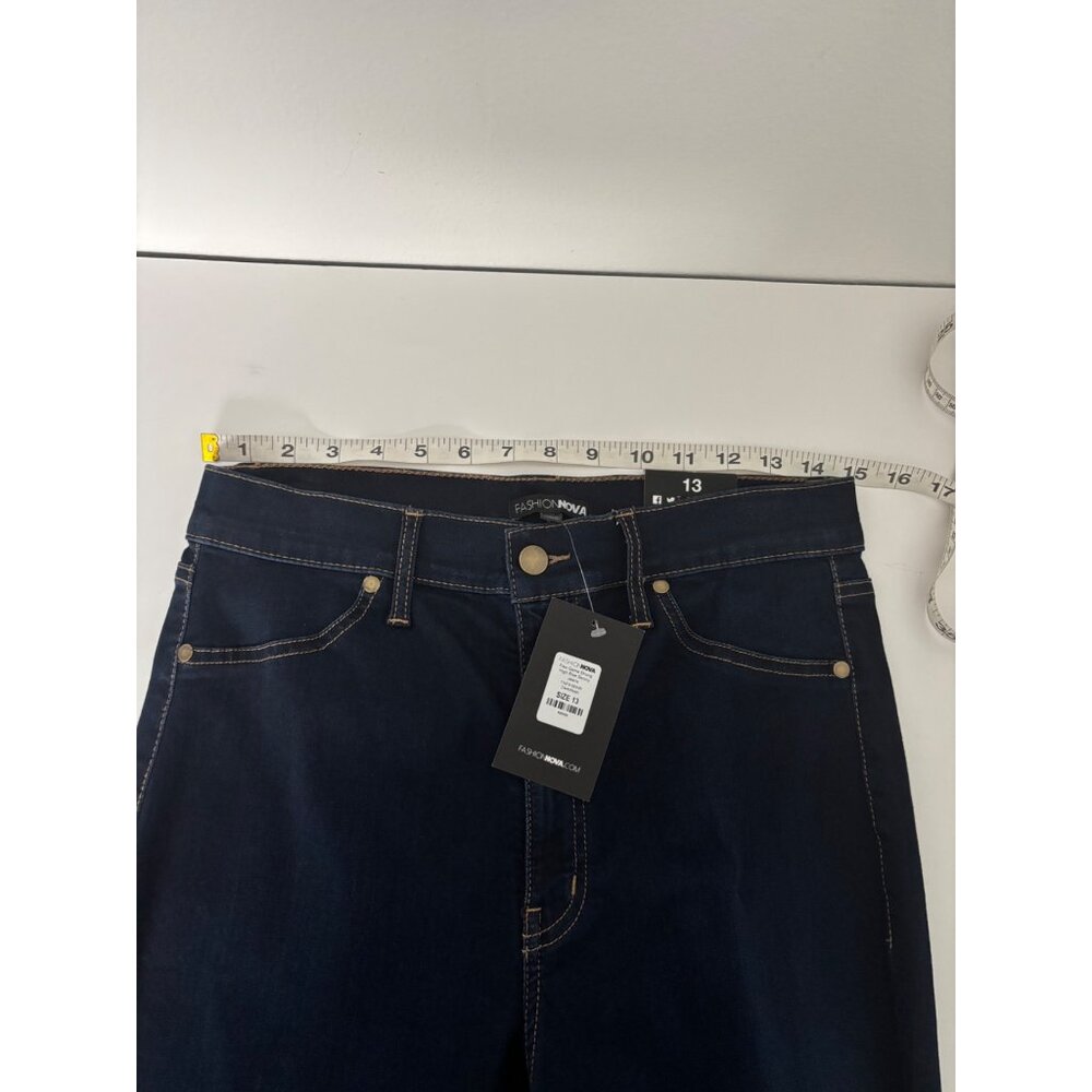 NWT Fashion Nova Jeans 13 Skinny Dark Wash High Waisted Streetwear Minimalist - Picture 7 of 14
